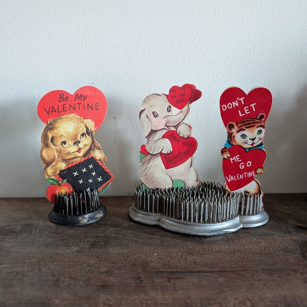Vintage Valentines Day Cards Set of 3 Valentine Puppy Elephant & Tiger Decor Lot